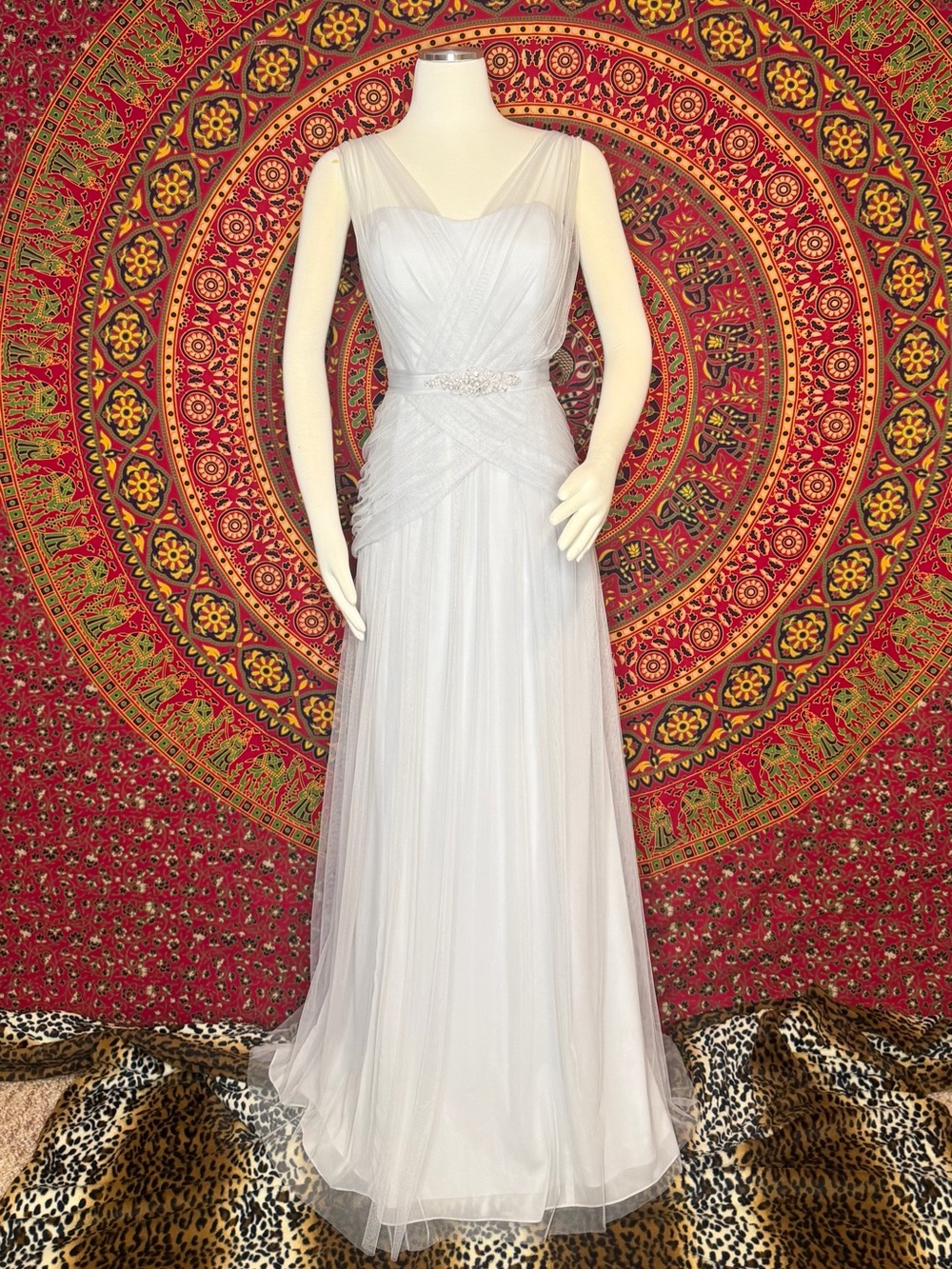 Bari Jay silver blue bridal/bridesmaid dress